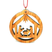 Olive Wood Holy Family in Stable Ornament